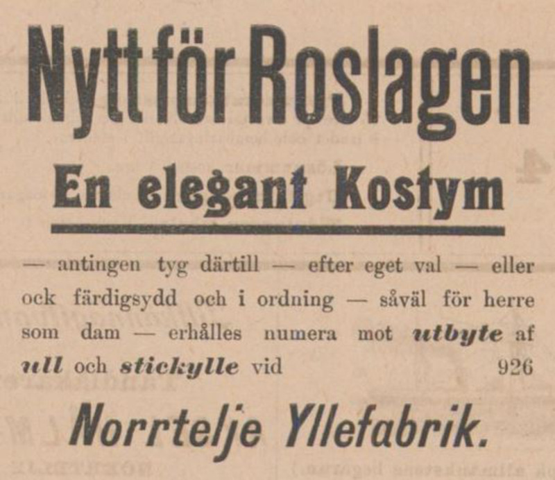 Annons för Yllefabriken från 1903.