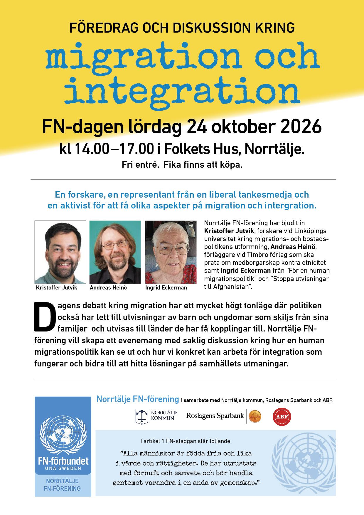 Föredrag och diskussion om "Migration och integration"