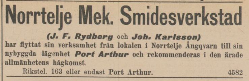 Annons från Norrtelje tidning 1904-10-18