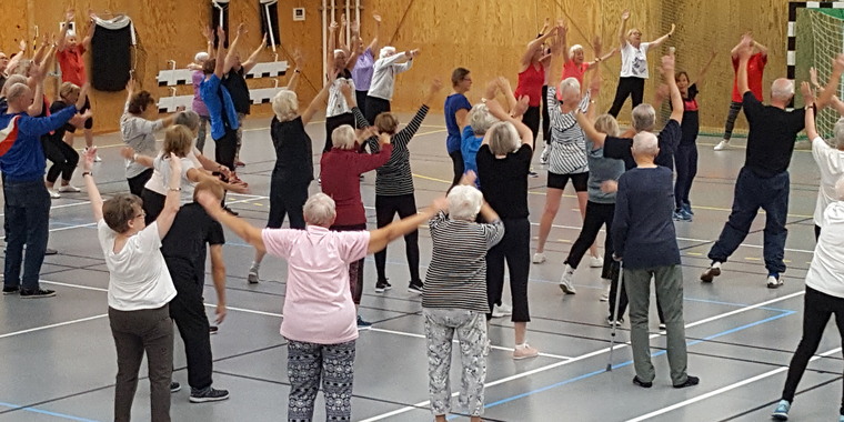 Aktiv senior, kostnadsfri gruppträning på Norrtälje sportcentrum hösten 2019.