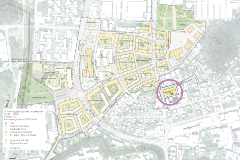 Kvarteret Niords placering i Övre Bryggårdsgärdet