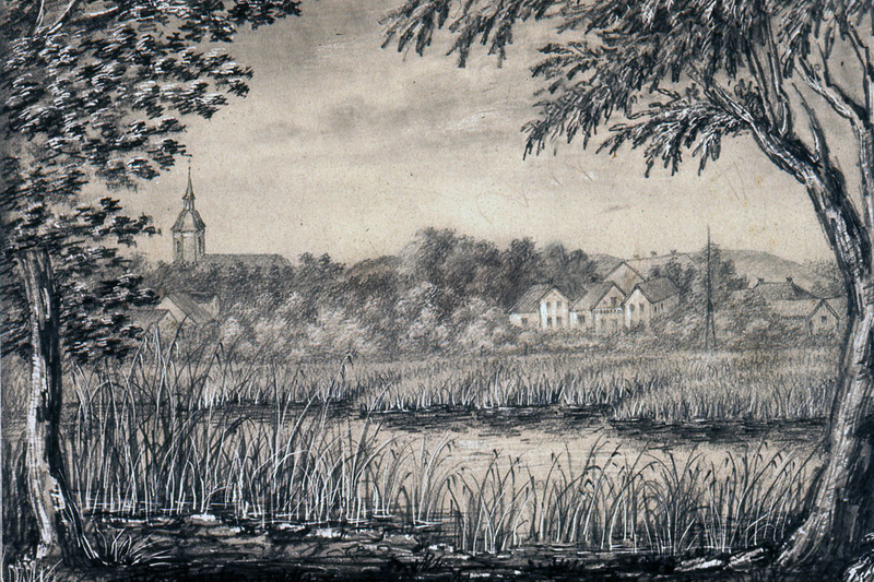 Teckning från 1882, Järnvägens tänkta hamnplats