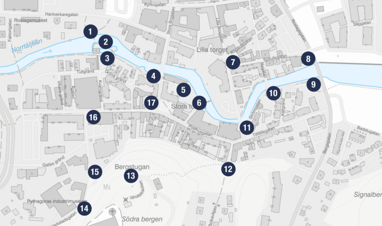 Karta över de placeringar som papperskorgarna med historiska bilder har.