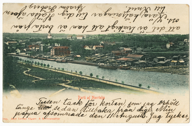 Kolorerad bild över Norrtälje, cirka 1898