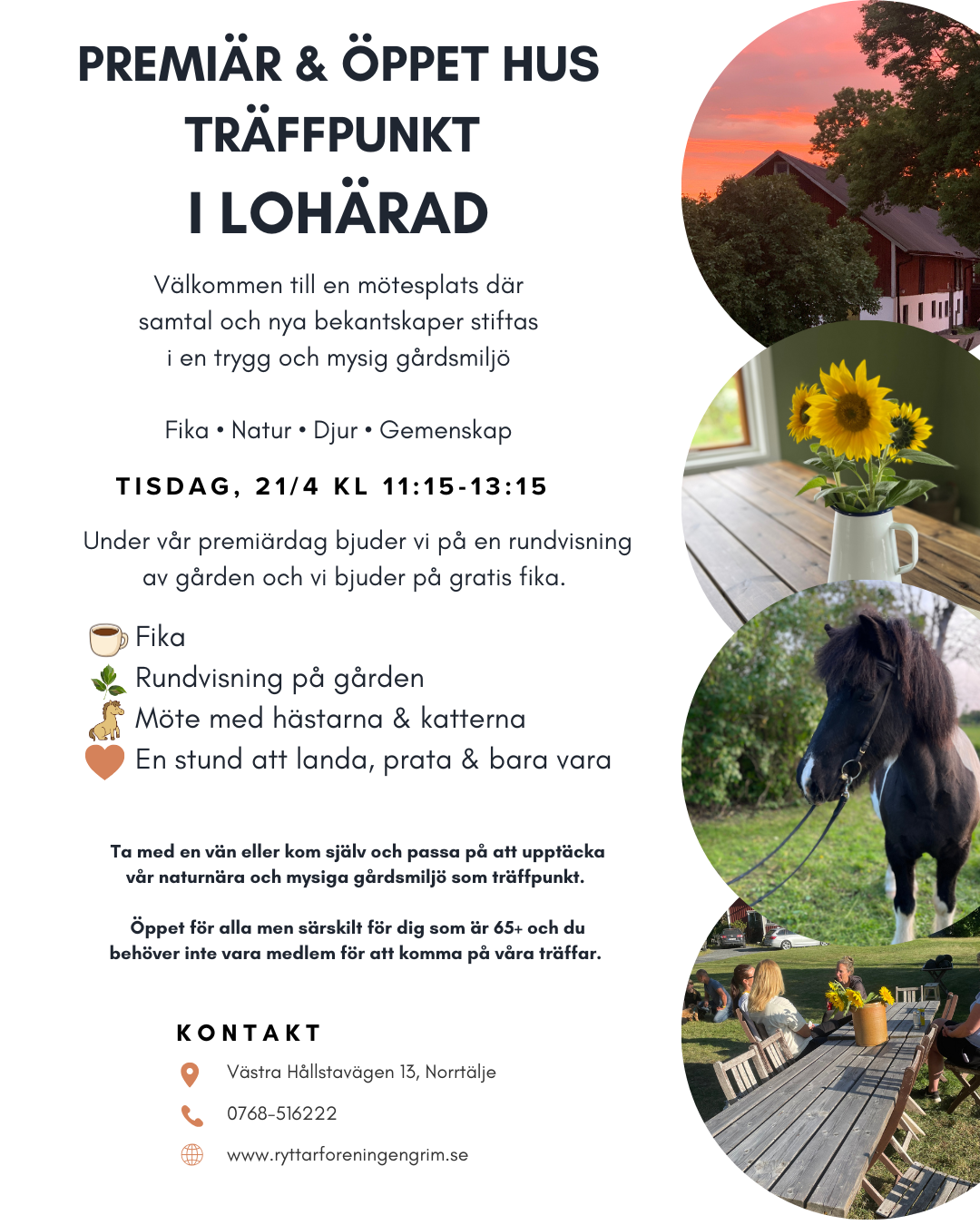 Träffpunkt i Lohärad 65+, premiär och öppet hus tisdag den 21 april!