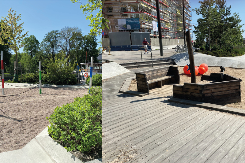 Bilderna visar lekytorna utmed Hamnpromenaden i Norrtälje hamn.