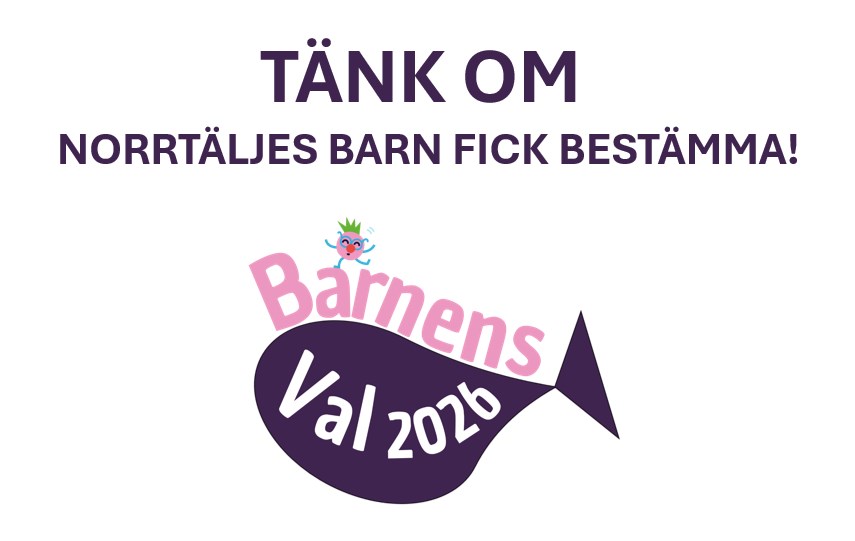 Bilden föreställer en logga för Barnens val i form av en val och text. Ovanför står texten Tänk om Norrtäljes barn fick bestämma!