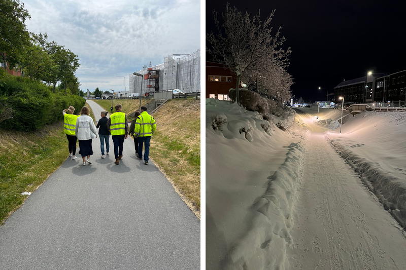 Personer går på en gångväg