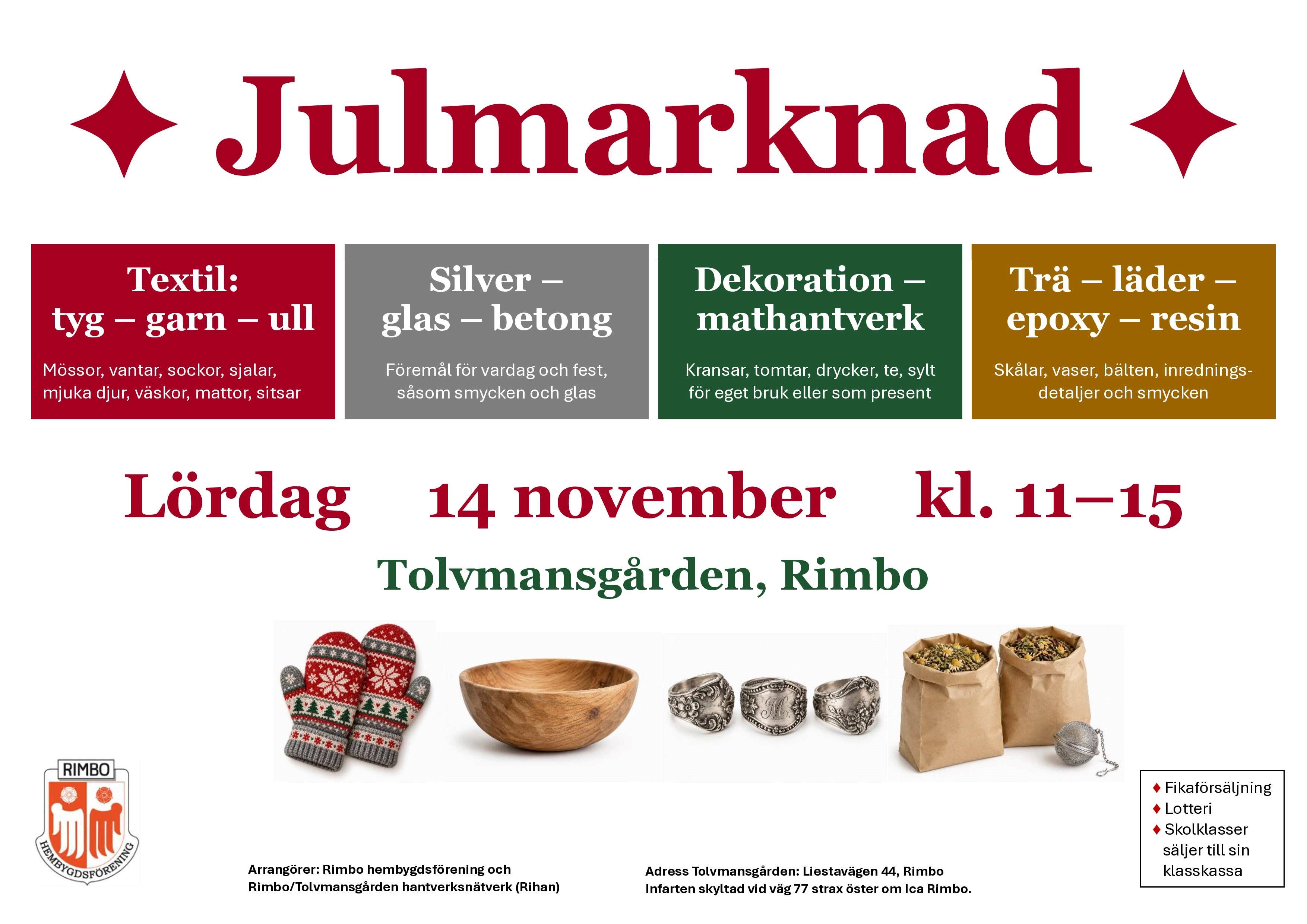 Bilden föreställer olika sorters hantverk, såsom textilt, metall och glas, mathantverk och lärder- och trähantverk.