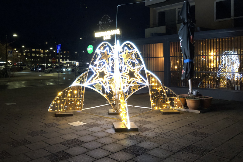 ljusfontän på ett torg