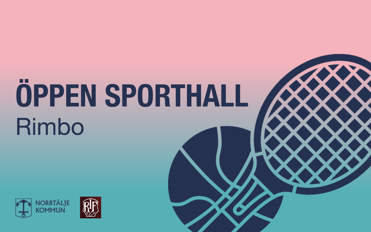Turkos och rosa bakgrund med texten Öppen sporthall Rimbo
