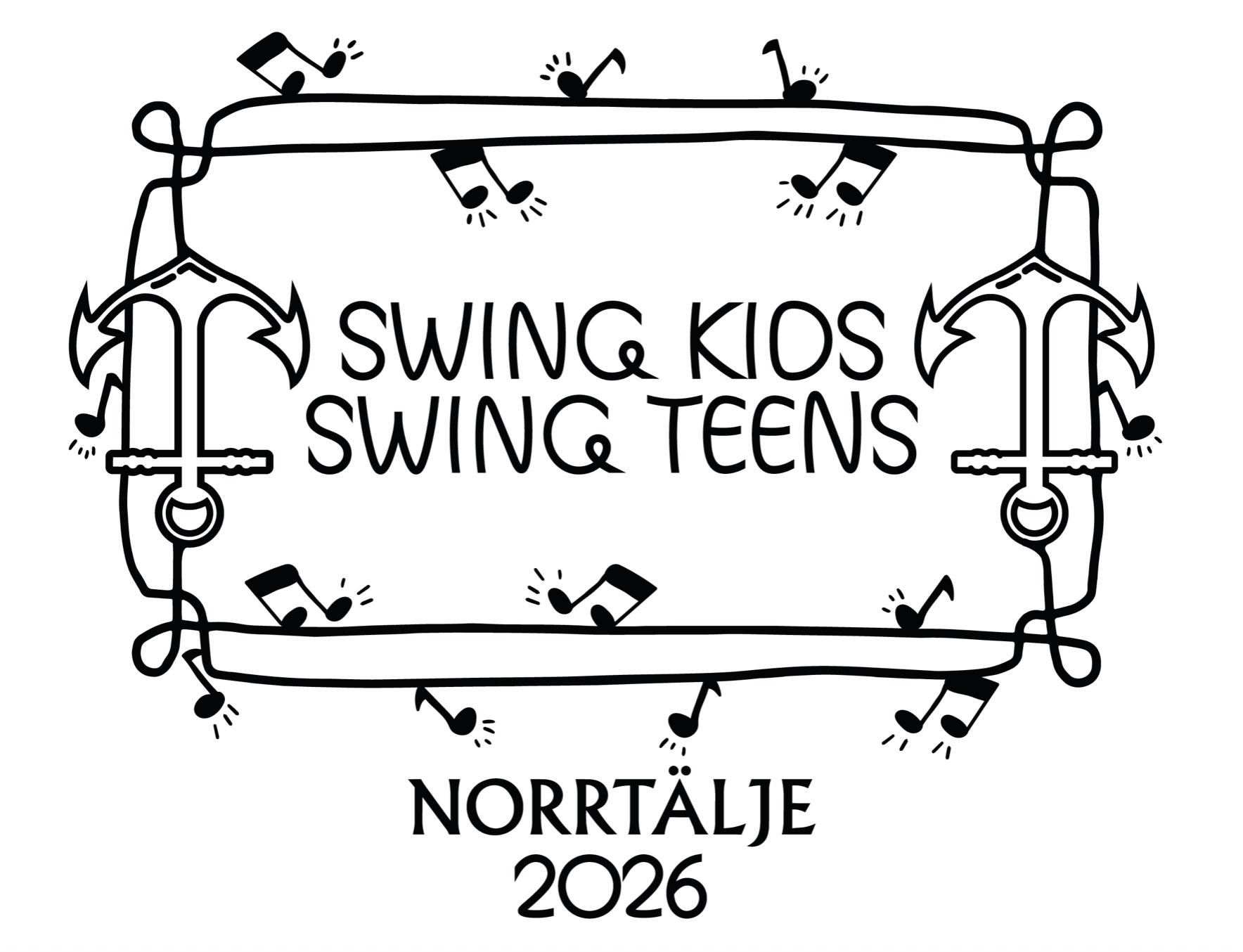 En logga där det står Swing kids swing teens norrtälje med en ram där norrtälje kommuns ankare syns.