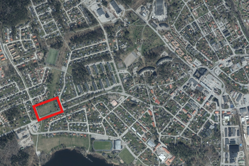 karta över rimbo med ett område markerat med röd fyrkant