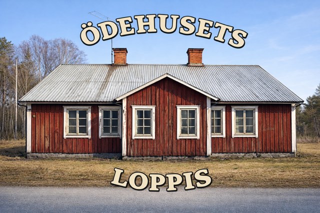 Bild på det röda huset där loppisen är