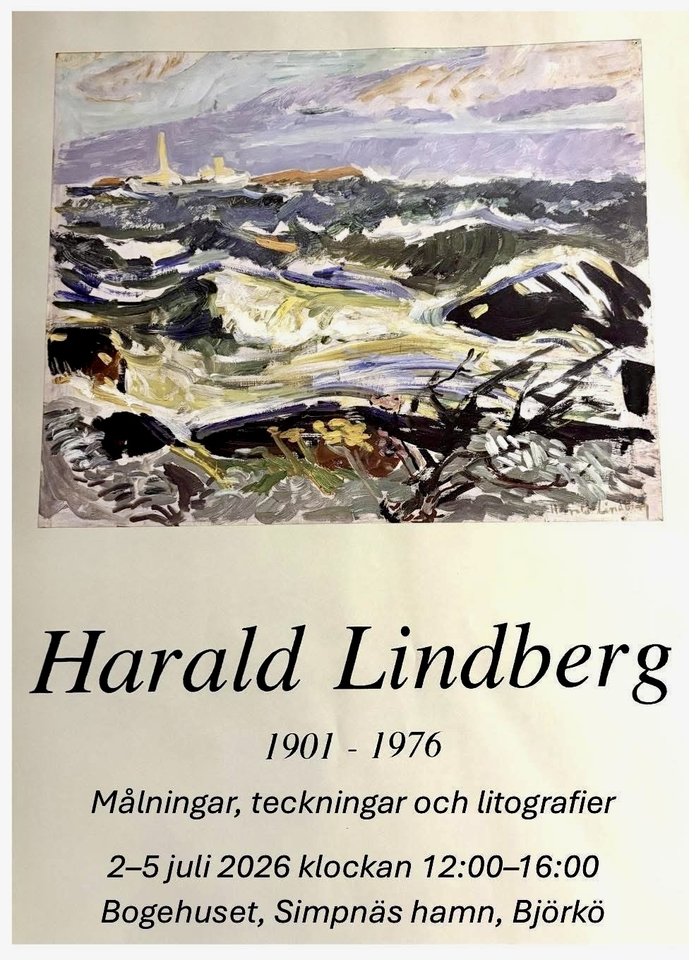 Oljemålning med motiv från ett blåsigt, grönt hav vid Svartklubben.