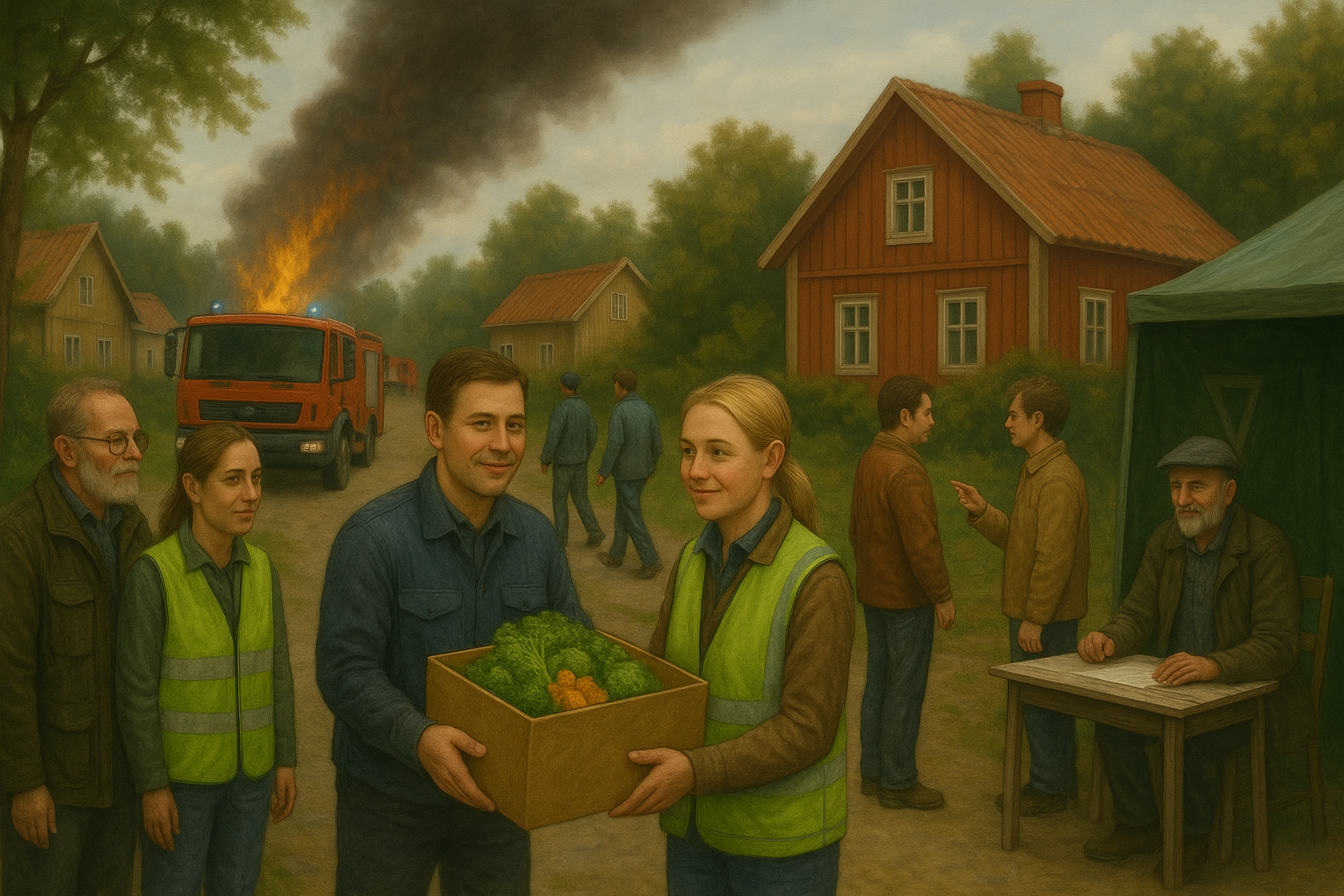 Människor hjälps åt i stressad situation.