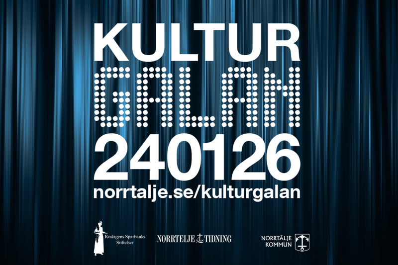 Ett blått draperi med texten Kulturgalan 240126