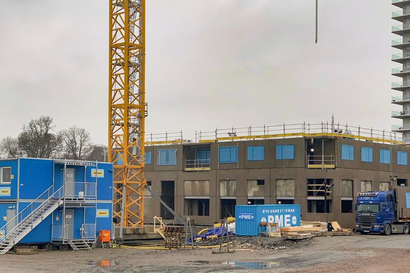 Havstornet har börjat byggas i Norrtälje Hamn. 