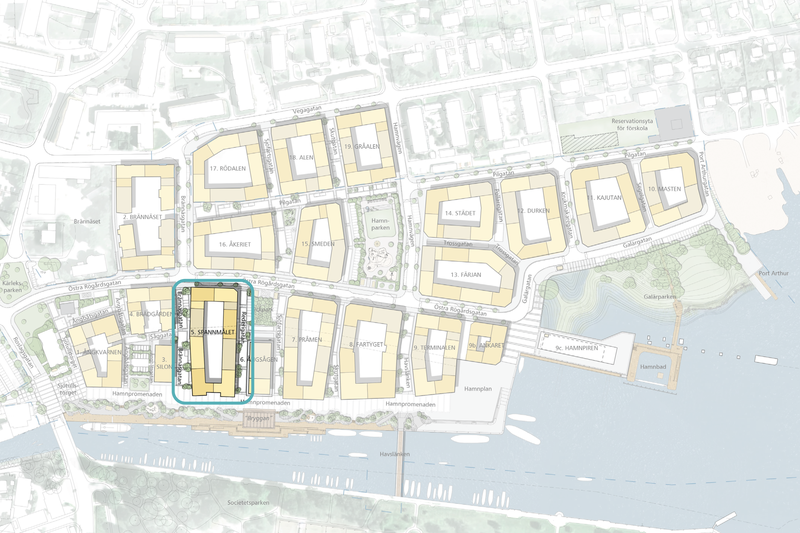 Karta med ett kvarter inringat i bl&aring;tt