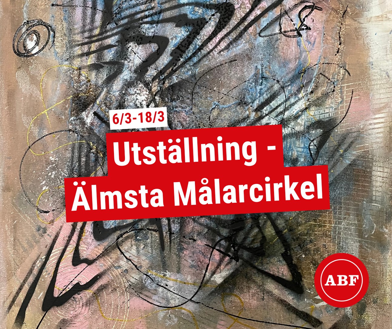 En abstrakt målning med olika geometriska former och mönster