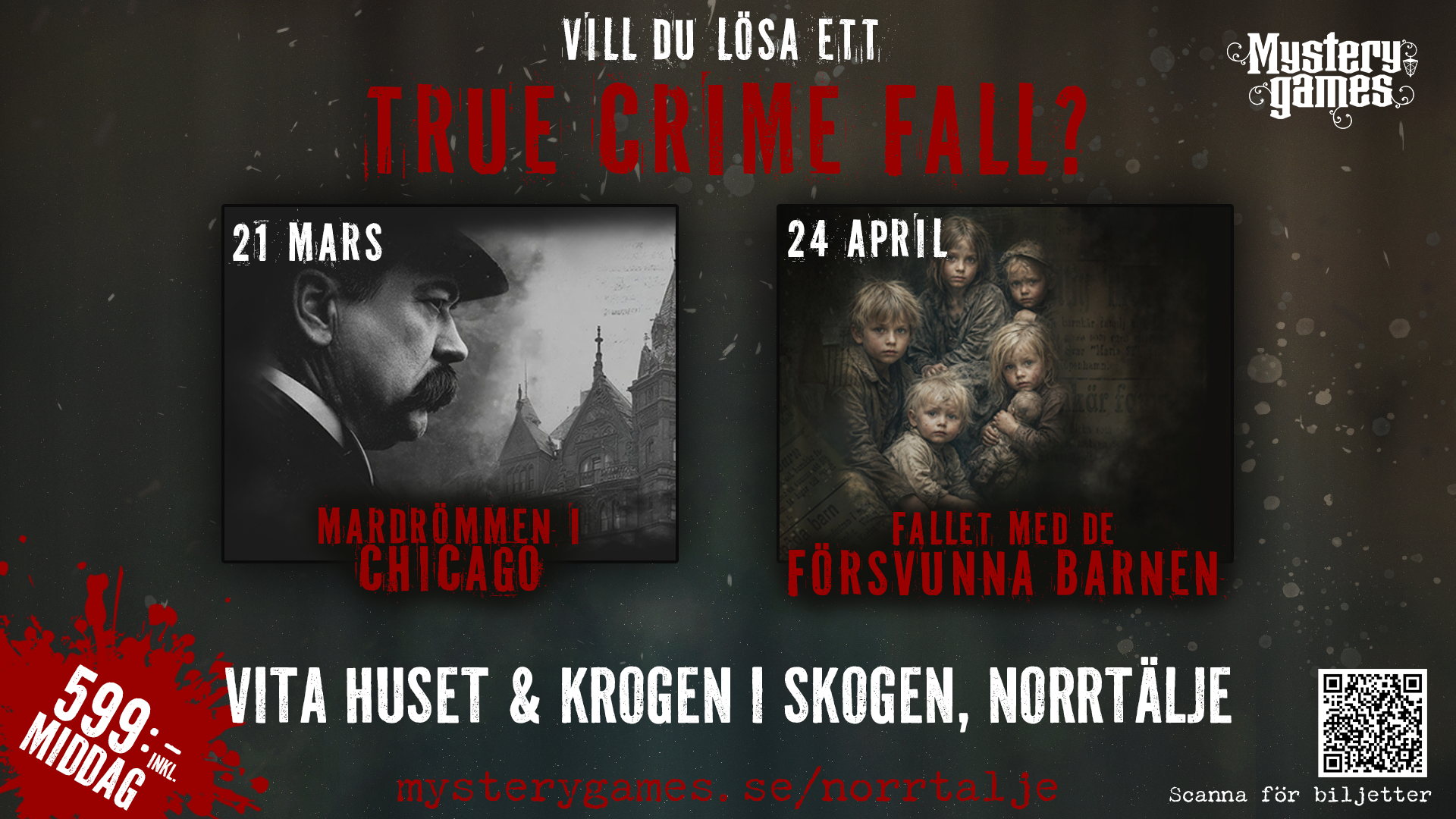 En scensättning av mordgåtorna och text. 