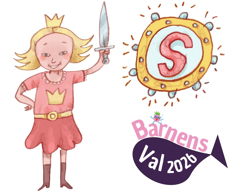 Bild på Prinsessan bredvid Slottspartiets logga och loggan för Barnens Val 2026.